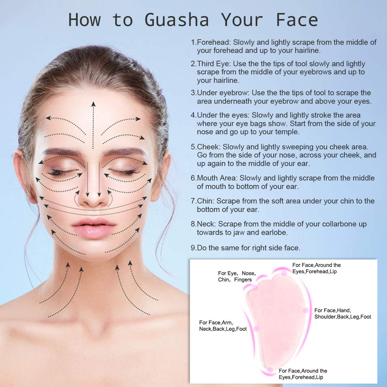 JOVIVI Natural Rose Quartz Stone Gua Sha Scraping Massage Tool, Wing-Shape Healing Crystal Guasha Board Facial Massager Traditional Scraper Tool Health & Beauty > Personal Care > Cosmetics > Cosmetic Tools > Skin Care Tools Jovivi   
