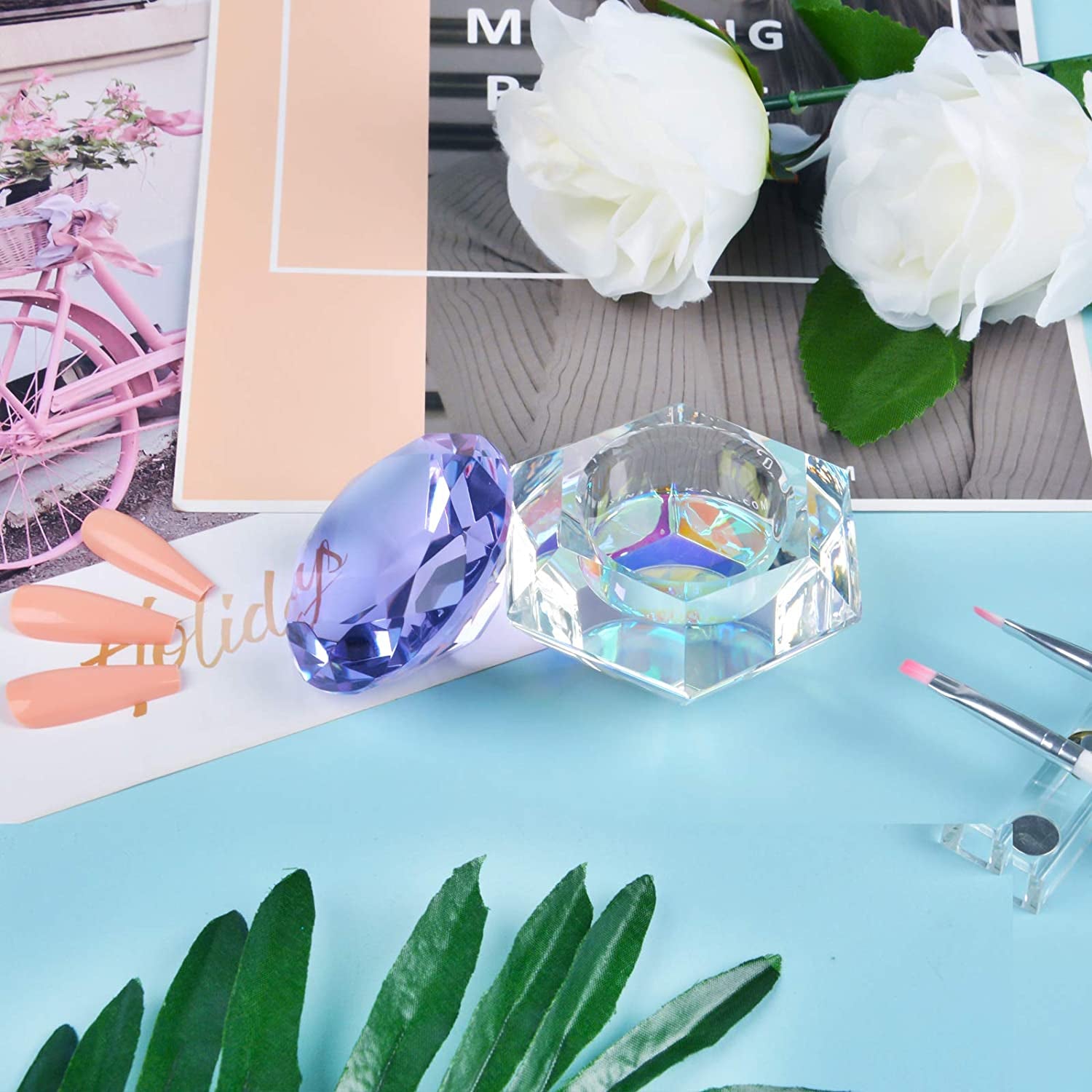 Kalolary 1 Pc Colorful Nail Art Dappen Dish for Acrylic Liquid Powder, Nail Crystal Bowl Glass Nail Cup Nail Glassware with Purple Gemstone Lid for Nail Art Manicure Care Tools(Purple) Health & Beauty > Personal Care > Cosmetics > Cosmetic Tools > Nail Tools Kalolary   