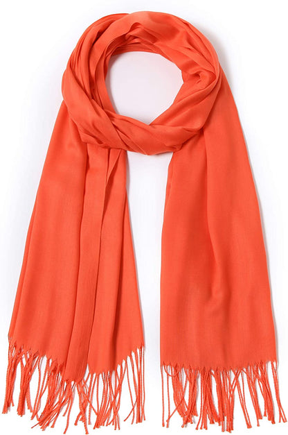 Pashmina Shawls and Wraps Large Scarfs for Women Wedding Party Bridal Long Fashion Solid Shawl Wrap with Fringes Apparel & Accessories > Clothing Accessories > Scarves & Shawls Cindy & Wendy Coral  