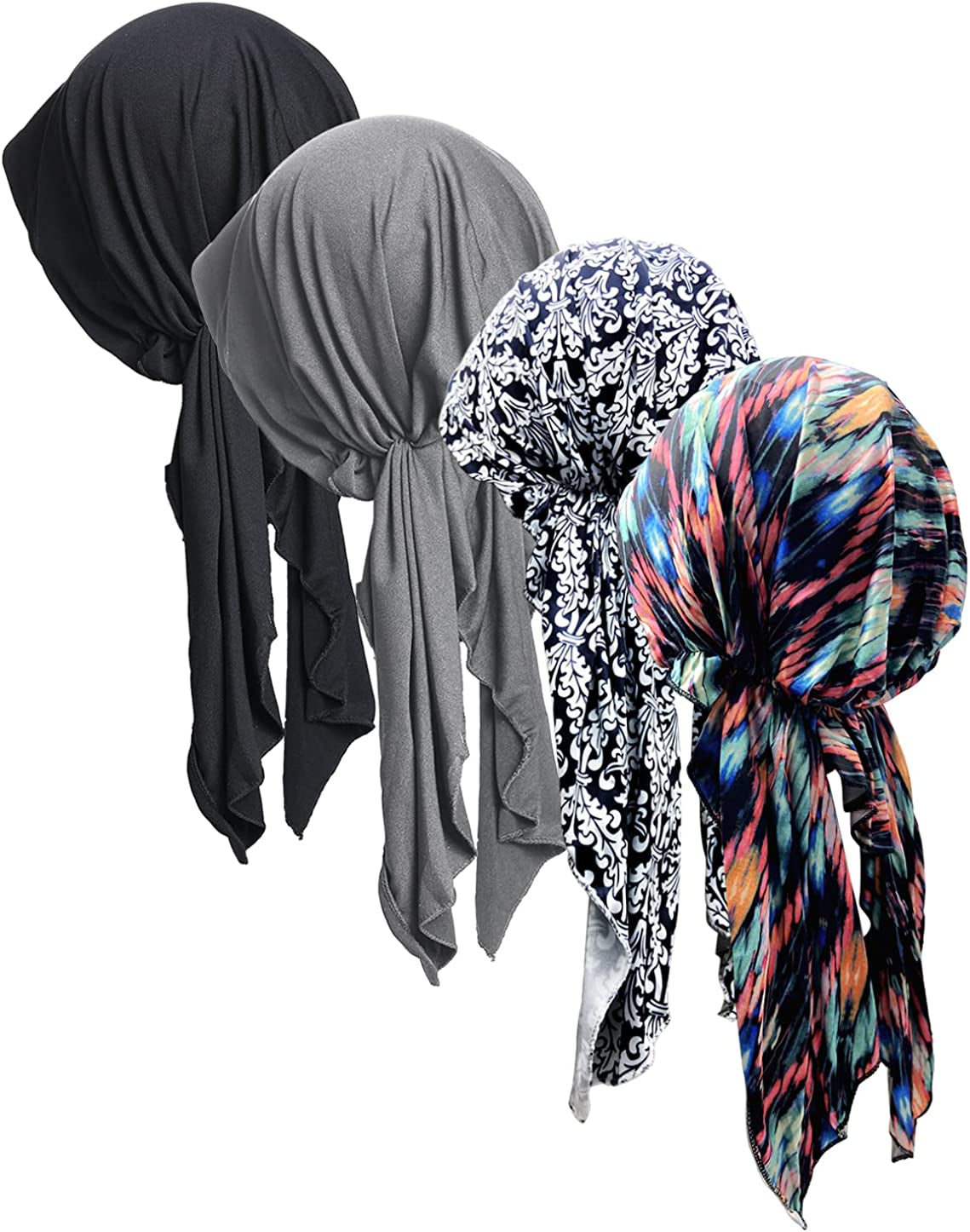 Pre Tied Head Covers Sets Chemo Beanies for Women Slip on Lightweight Chemo Bandana Turban Apparel & Accessories > Clothing Accessories > Headwear JarseHera 4 Pair,campaign 16 One Size 