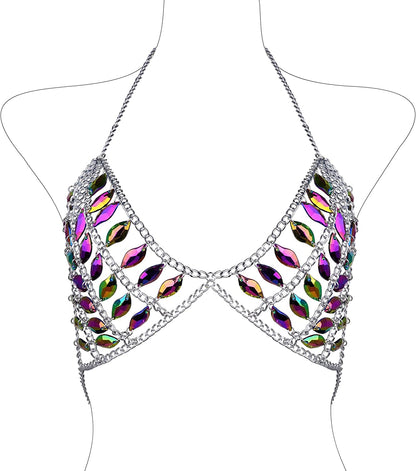 Ccbodily Crystal Body Chain Bra - Womens Fashion Handmade Body Harness Bra Jewelry Accessories for Party Rave Apparel & Accessories > Jewelry > Body Jewelry CCbodily NYA010102  