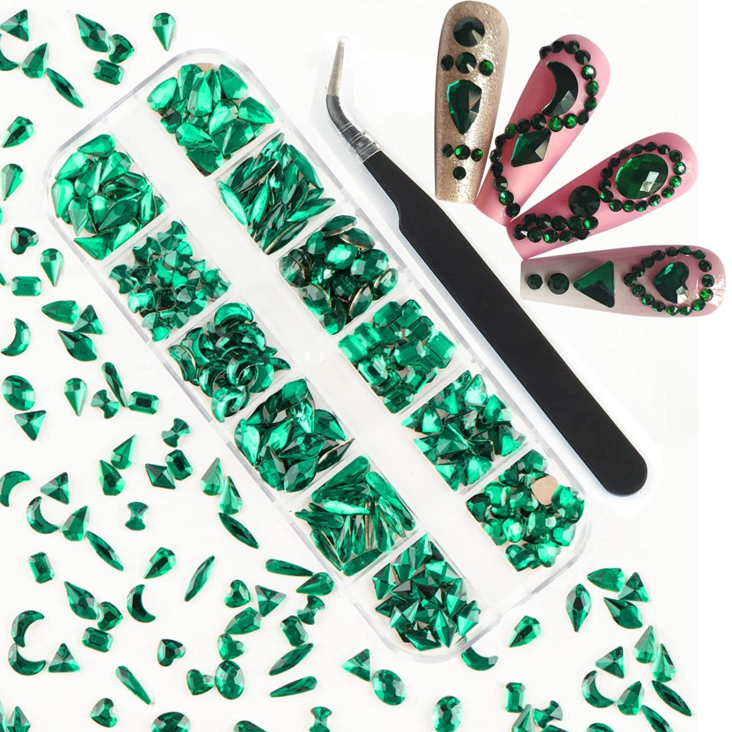 Rhinestones for Nails Kit,3486Pcs round AB Nail Rhinestones 354Pcs 3D Multi Shapes Flatback Nail Crystals Diamonds for Nail Design DIY Nail Salon Manicure Decoration Health & Beauty > Personal Care > Cosmetics > Cosmetic Tools > Nail Tools Ailipu green-240pcs  