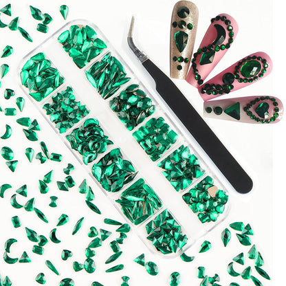 Rhinestones for Nails Kit,3486Pcs round AB Nail Rhinestones 354Pcs 3D Multi Shapes Flatback Nail Crystals Diamonds for Nail Design DIY Nail Salon Manicure Decoration Health & Beauty > Personal Care > Cosmetics > Cosmetic Tools > Nail Tools Ailipu green-240pcs  