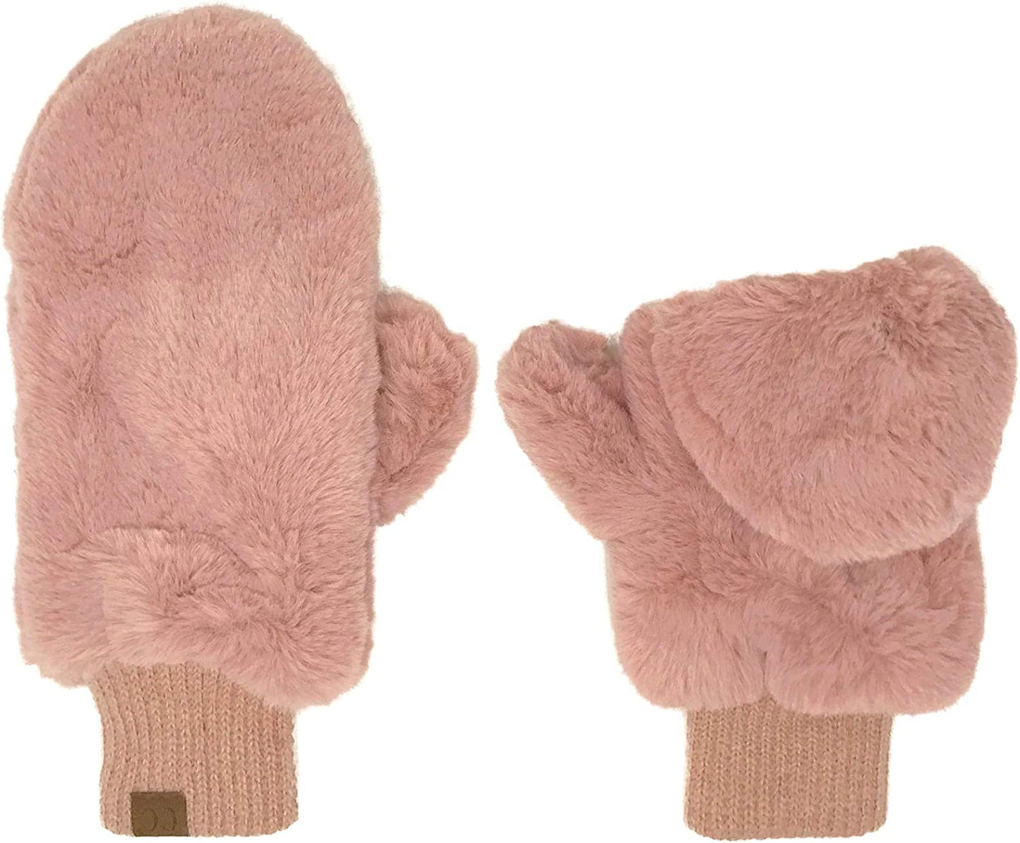 CC Soft Faux Fur Fuzzy Lined Flip up down Top Fingerless Mitten Gloves Apparel & Accessories > Clothing Accessories > Gloves & Mittens C.C Solid Rose  