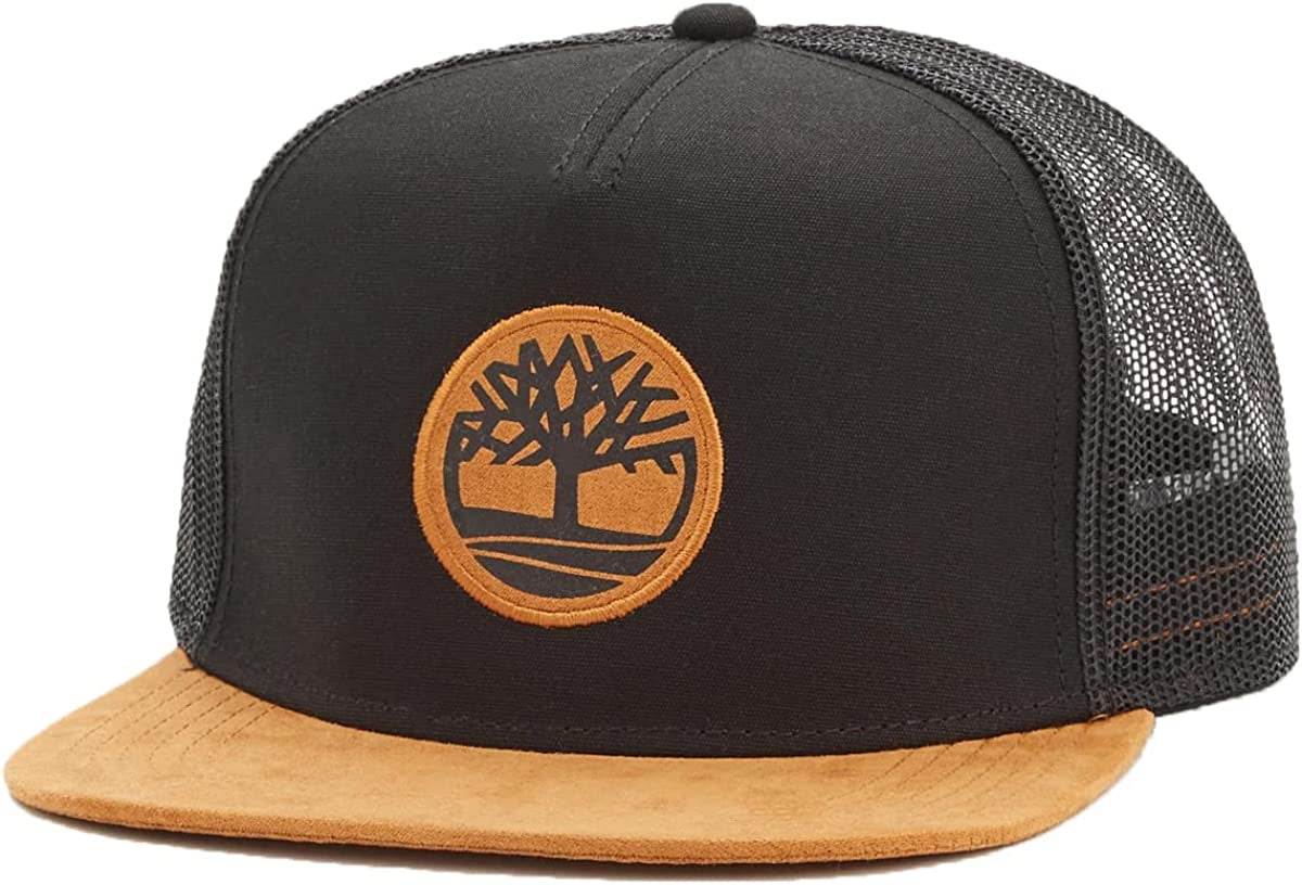 Timberland Flat Brim Mesh Back Adjustable Snapback Trucker Hat Apparel & Accessories > Clothing Accessories > Hats Timberland Black  