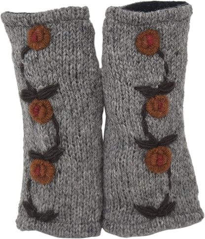 Floral Insulated Lined Wool Knit Arm Warmer Texting Fingerless Gloves Thumb Hole Hand Mittens Apparel & Accessories > Clothing Accessories > Gloves & Mittens Nickanny's Grey / Brown  