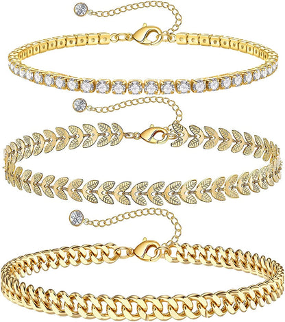 Ronglry 5Pcs Gold Ankle Bracelets for Women Girls Cuban Link Ankle Bracelet Cuban Chain Anklet Butterfly Anklet Set Rhinestone Tennis Anklet Adjustable Layered Link Anklets Summer Beach Gifts Apparel & Accessories > Jewelry > Anklets Ronglry 3pcsgold  