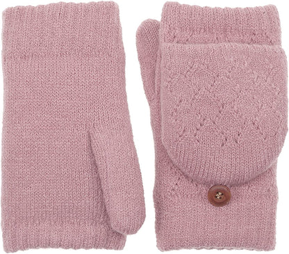 BYOS Women'S Winter Cozy Diamond Pattern Fleece Lined Flip Top Convertible Knit Gloves Mittens Apparel & Accessories > Clothing Accessories > Gloves & Mittens Be Your Own Style Dusty Pink  