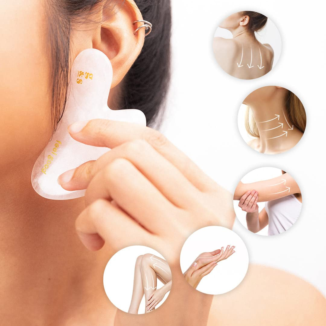 Rose Quartz Gua Sha Massage Tool - Guasha Tool for Face - Skincare Gua Sha Stone - Sculpting Jawline, Lymphatic Drainage, Depuffing, Massager - Face Gua Sha - Gusha Facial Tools for Scraping (Pink) Health & Beauty > Personal Care > Cosmetics > Cosmetic Tools > Skin Care Tools Grace & Stella   