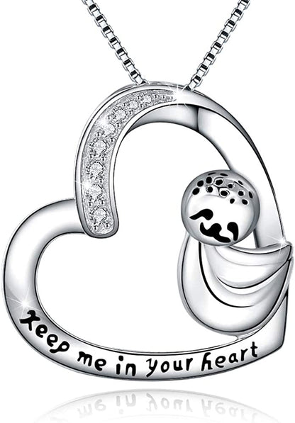 URMWMOO S925 Sterling Silver Sloth Necklace Purple Green Birthstone Moon Jewelry Keep Me in Your Heart Animal Pendant Necklaces Sloths Gifts for Women Girlfriend Apparel & Accessories > Jewelry > Anklets URMWMOO JEWELRY keep me in your heart  