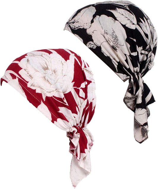 Women'S Comfort Head Scarf Headwear Chemo Beanie Scarves Coverings (2Pcs Black&Red) Apparel & Accessories > Clothing Accessories > Headwear Hcimooy   