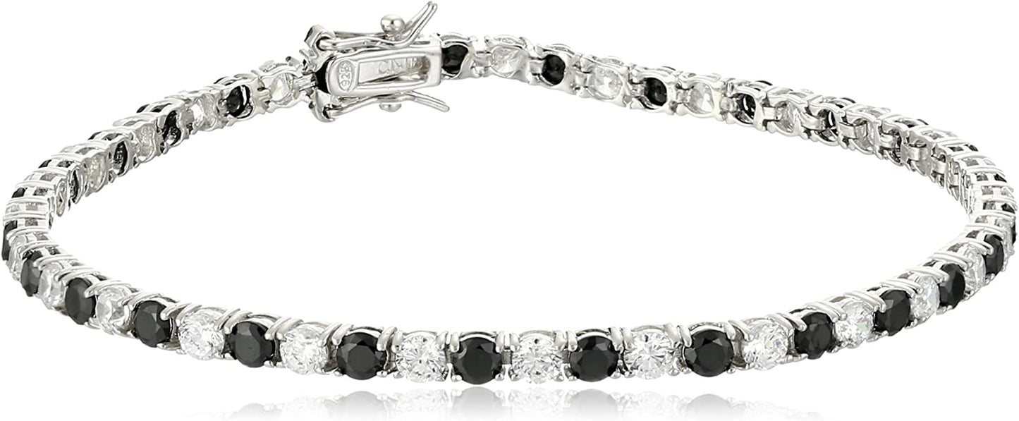 Collection .925 Sterling Silver Alternating AAA Cubic Zirconia Tennis Bracelet, 7.5" Apparel & Accessories > Jewelry > Bracelets Amazon Collection Black  