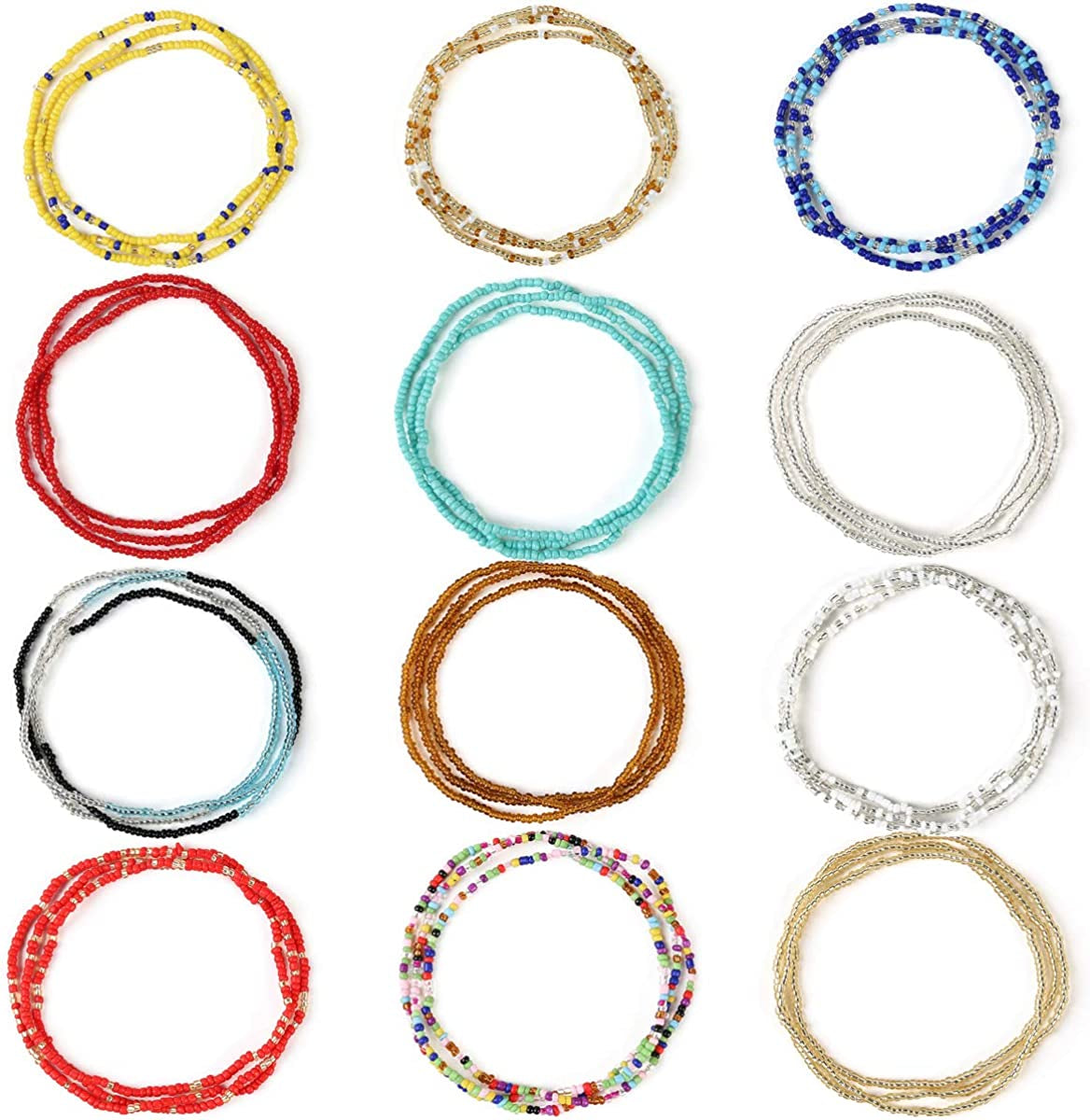 Waist Beads for Women Colorful Waist Bead African Beaded Body Chain Waist Belly Chain Stretchy Elastic String Waist Chain Summer Bikini Jewelry for Woman 33.5Inch Apparel & Accessories > Jewelry > Body Jewelry Cooluckday   
