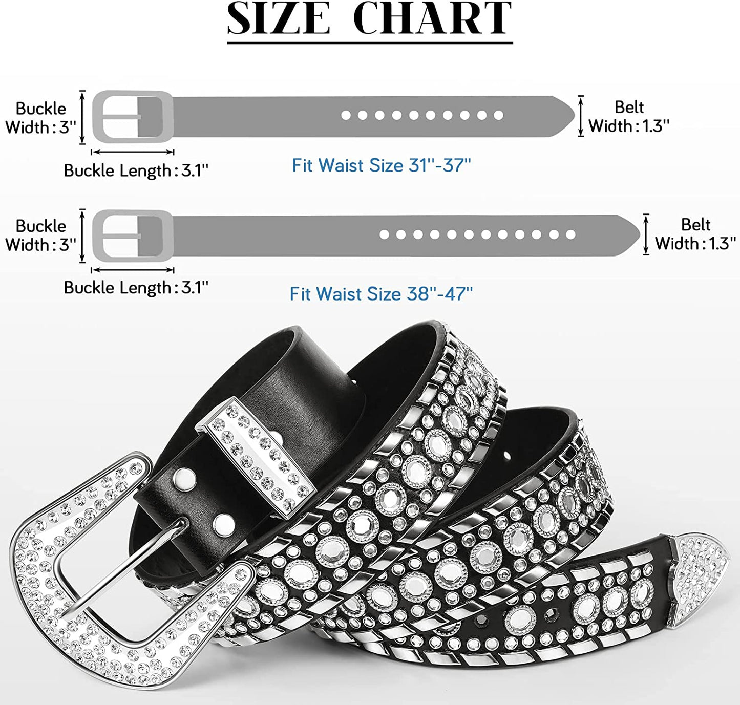 Rhinestone Belt for Women 2 Pcs Bling Studded Leather Belt Western Studded Belt Cowgirl Belt Apparel & Accessories > Clothing Accessories > Belts Geyoga   