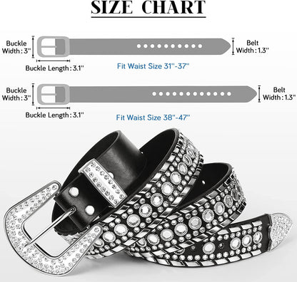 Rhinestone Belt for Women 2 Pcs Bling Studded Leather Belt Western Studded Belt Cowgirl Belt Apparel & Accessories > Clothing Accessories > Belts Geyoga   