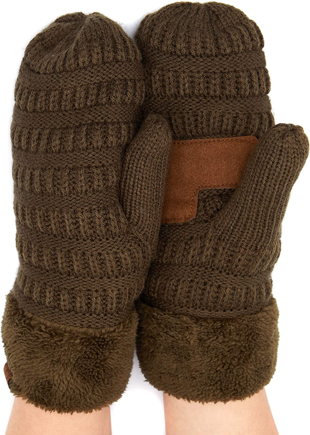C.C Women Thick Knit Faux Fur Sherpa Fleece Lined Warm Winter Gloves Mittens (CG-36)(MT-008,25,715,816,1816,6245) Apparel & Accessories > Clothing Accessories > Gloves & Mittens C.C New Olive -Thick Solid  