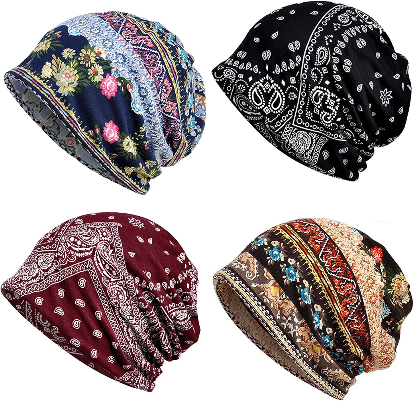 ELLEWIN Cotton Slouchy Beanie Hip-Hop Soft Lightweight Running Beanie Adult Dwarf Hats Chemo Cap for Men Women Apparel & Accessories > Clothing Accessories > Headwear Does Not Apply Opentop-b-4pk-multi01  