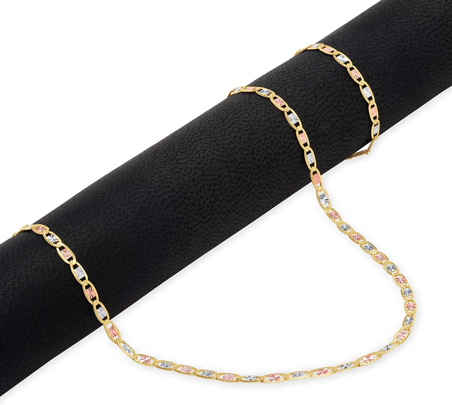 Nuragold 10K Three Tone Yellow Rose White Gold 2.5Mm Valentin Mariner Link Anchor Chain Bracelet or Anklet, Womens 7" 7.5" 8" 8.5" 9" Apparel & Accessories > Jewelry > Anklets NuraGold   