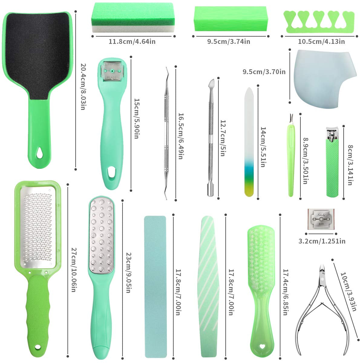 Professional Pedicure Kit SOFYE Foot Files Set Tools Double Sided Files Exfoliating Prevent Dead Skin Foot Skin Care Tool Set Salon Pedicure Kit Washable Effectively 23 in 1-Green Health & Beauty > Personal Care > Foot Care SOFYE   