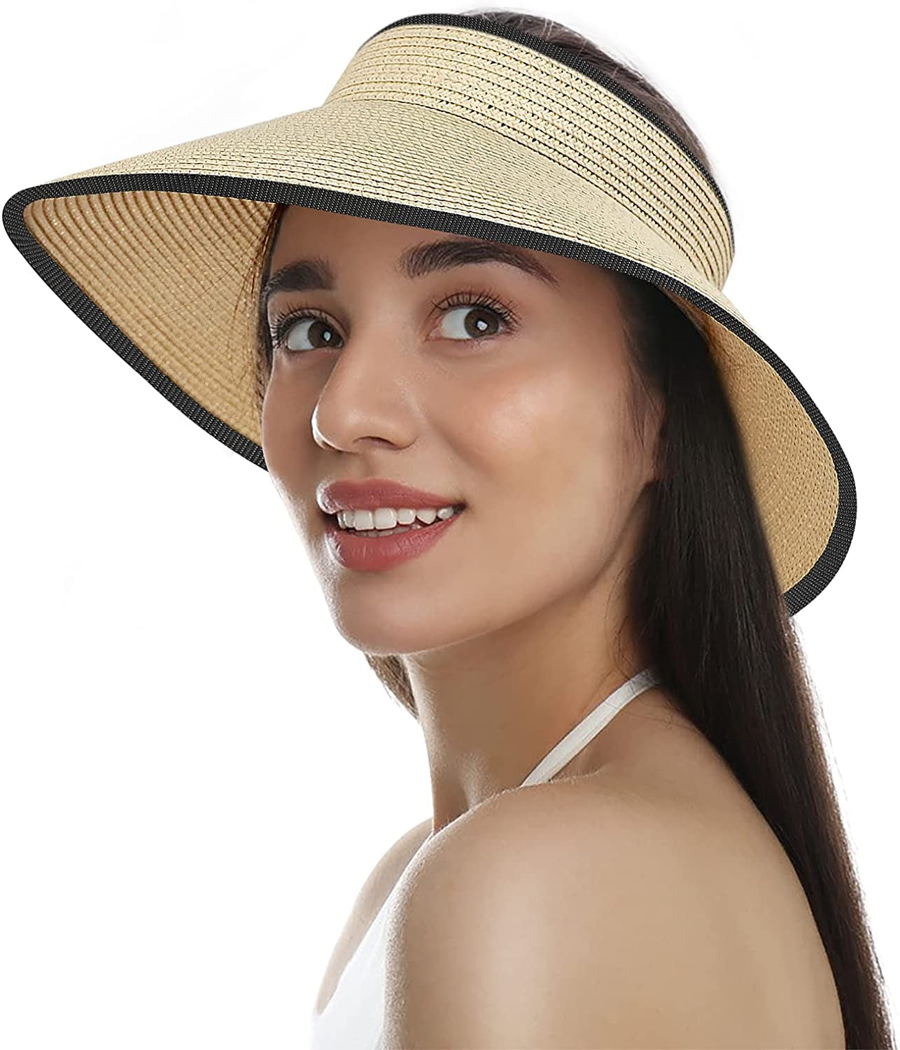 Senose Straw Hats for Women, UPF 50 Wide Brim Beach Sun Visor Hat UV Protection Apparel & Accessories > Clothing Accessories > Hats Senose Beiges  
