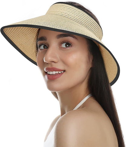 Senose Straw Hats for Women, UPF 50 Wide Brim Beach Sun Visor Hat UV Protection Apparel & Accessories > Clothing Accessories > Hats Senose Beiges  