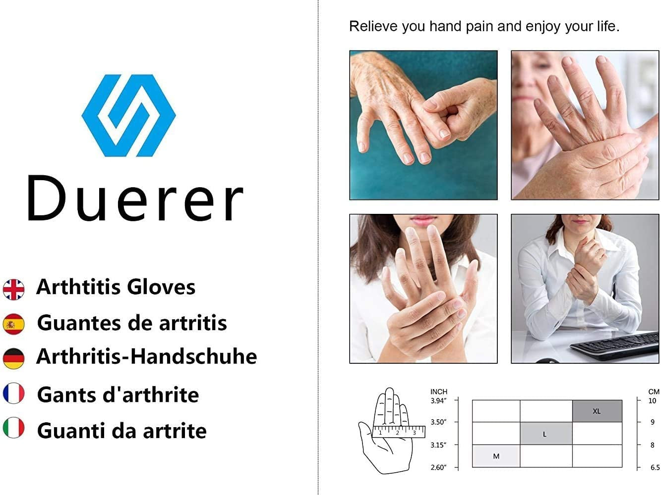 Duerer Arthritis Compression Gloves Women Men for RSI, Carpal Tunnel, Rheumatiod, Tendonitis, Fingerless Gloves for Computer Typing and Dailywork (Black, M) Apparel & Accessories > Clothing Accessories > Gloves & Mittens Duerer   