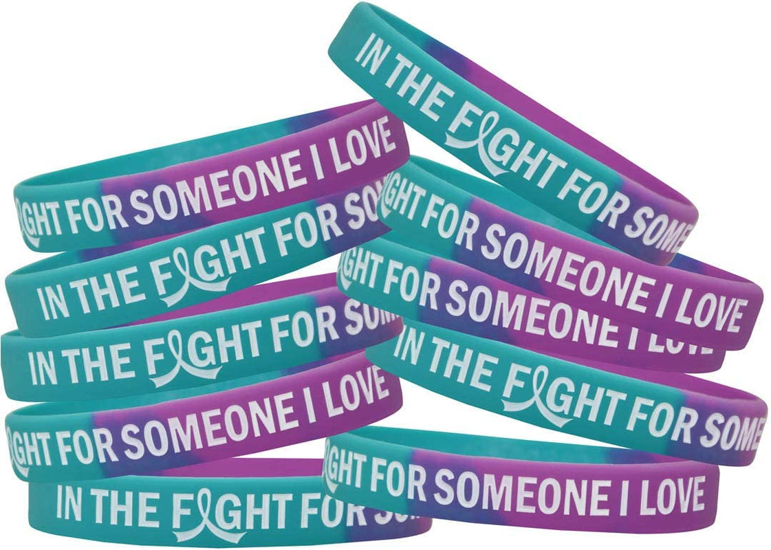 In the Fight for Someone I Love Silicone Wristband Bracelet Premium Quality 10-Pack (Assorted Colors) Apparel & Accessories > Jewelry > Bracelets Fight Like a Girl Teal, Purple  