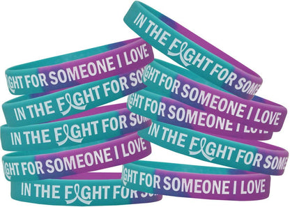 In the Fight for Someone I Love Silicone Wristband Bracelet Premium Quality 10-Pack (Assorted Colors) Apparel & Accessories > Jewelry > Bracelets Fight Like a Girl Teal, Purple  