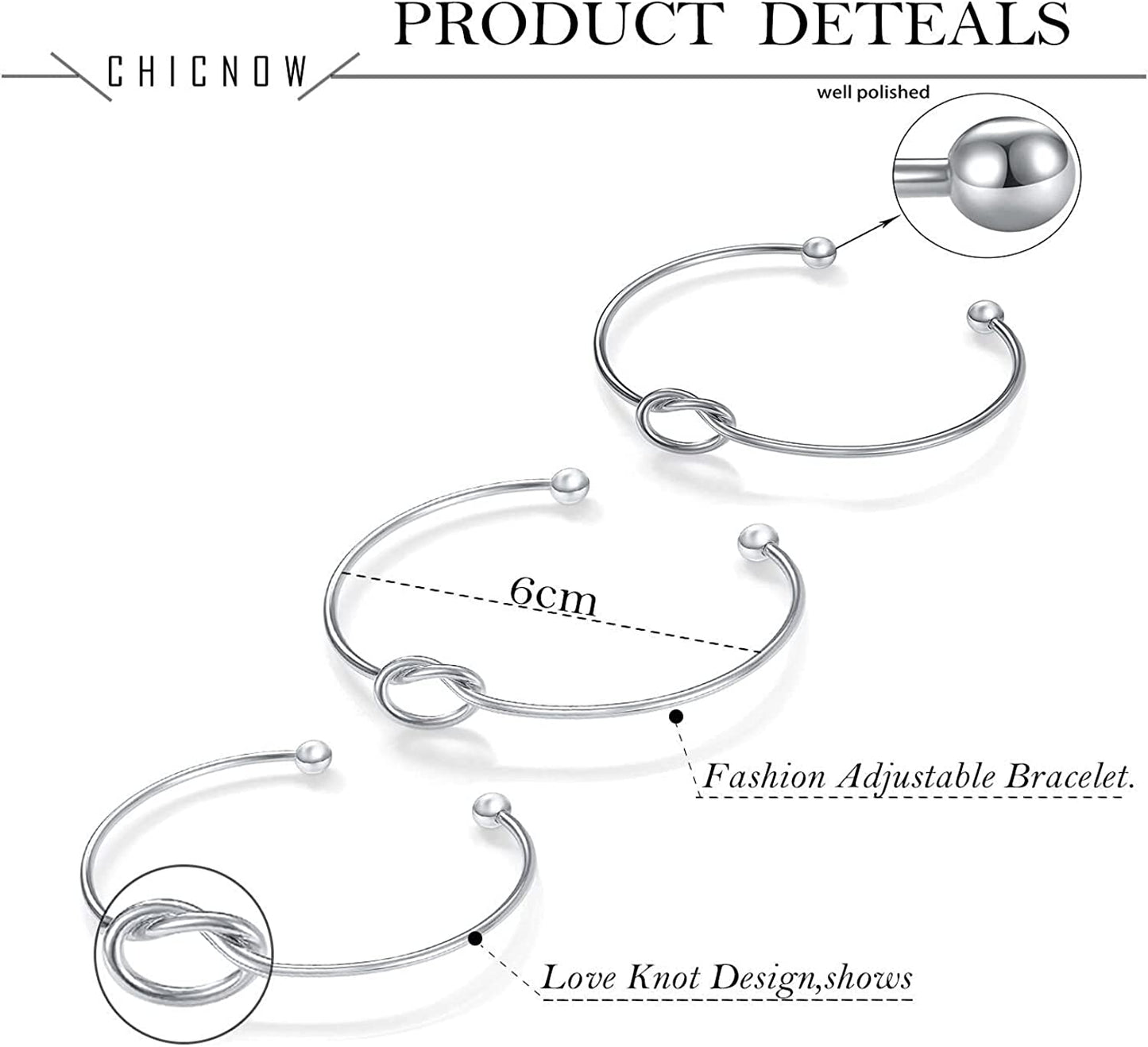 CHICNOW I Can'T Tie the Knot without You Bridesmaid Gift Cards Bridesmaid Bracelets Silver Tone- Set of 4,5,6 Apparel & Accessories > Jewelry > Bracelets Chicnow   