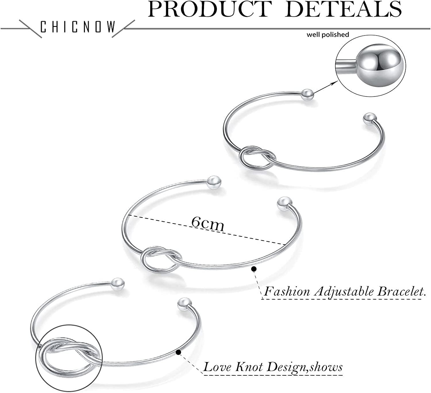 CHICNOW I Can'T Tie the Knot without You Bridesmaid Gift Cards Bridesmaid Bracelets Silver Tone- Set of 4,5,6 Apparel & Accessories > Jewelry > Bracelets Chicnow   