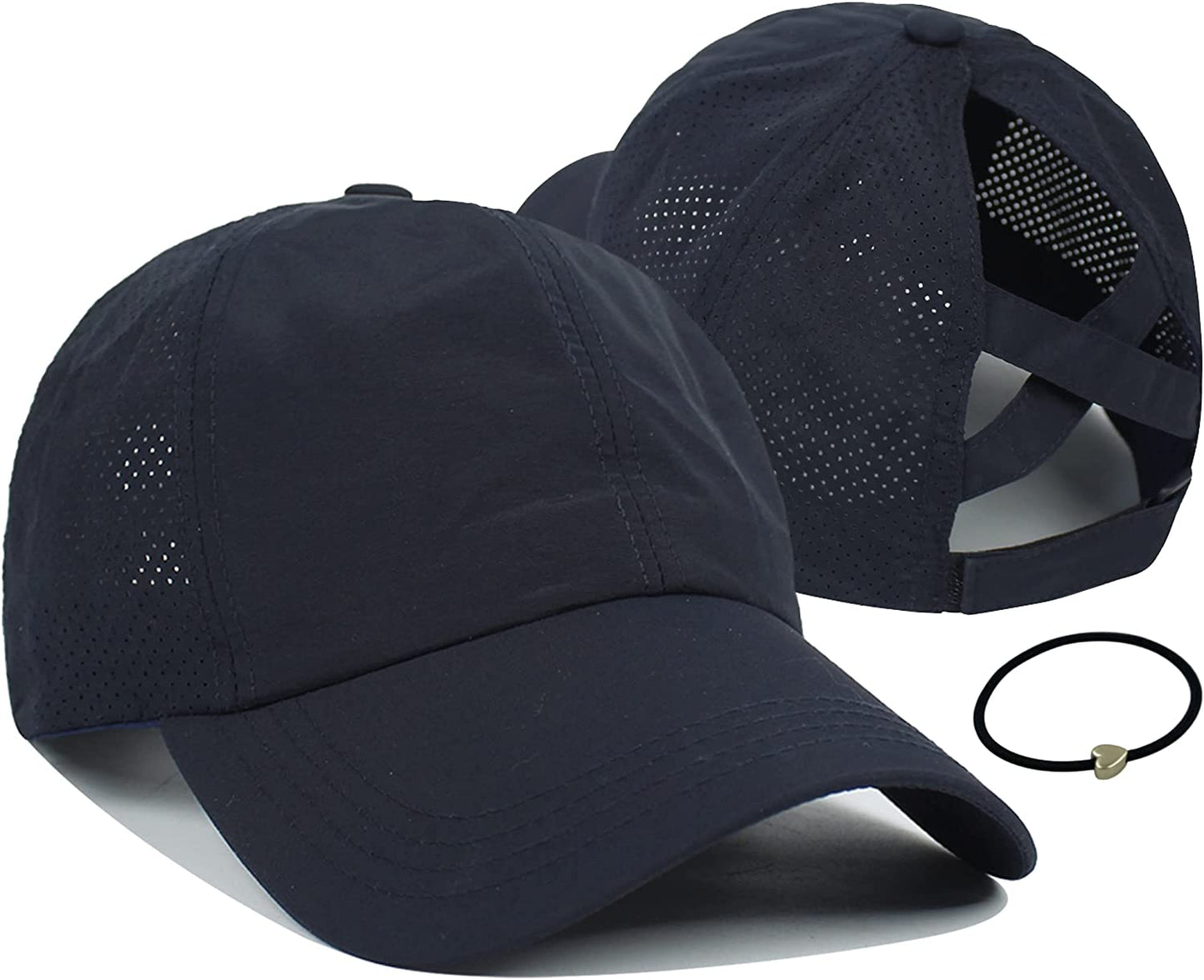Mukeyo Womens Criss Cross Ponytail Baseball Cap Adjustable Messy High Bun Ponycap Quick Drying Hat Apparel & Accessories > Clothing Accessories > Hats Mukeyo Navy Blue  
