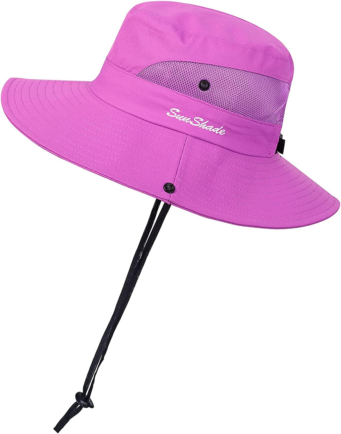 ROYAL MATRIX Womens Ponytail Sun Hats Outdoor Bucket Hat UV Protection Fishing Hats Wide Brim Windproof Foldable Beach Hat Apparel & Accessories > Clothing Accessories > Hats ROYAL MATRIX Pure Purple  