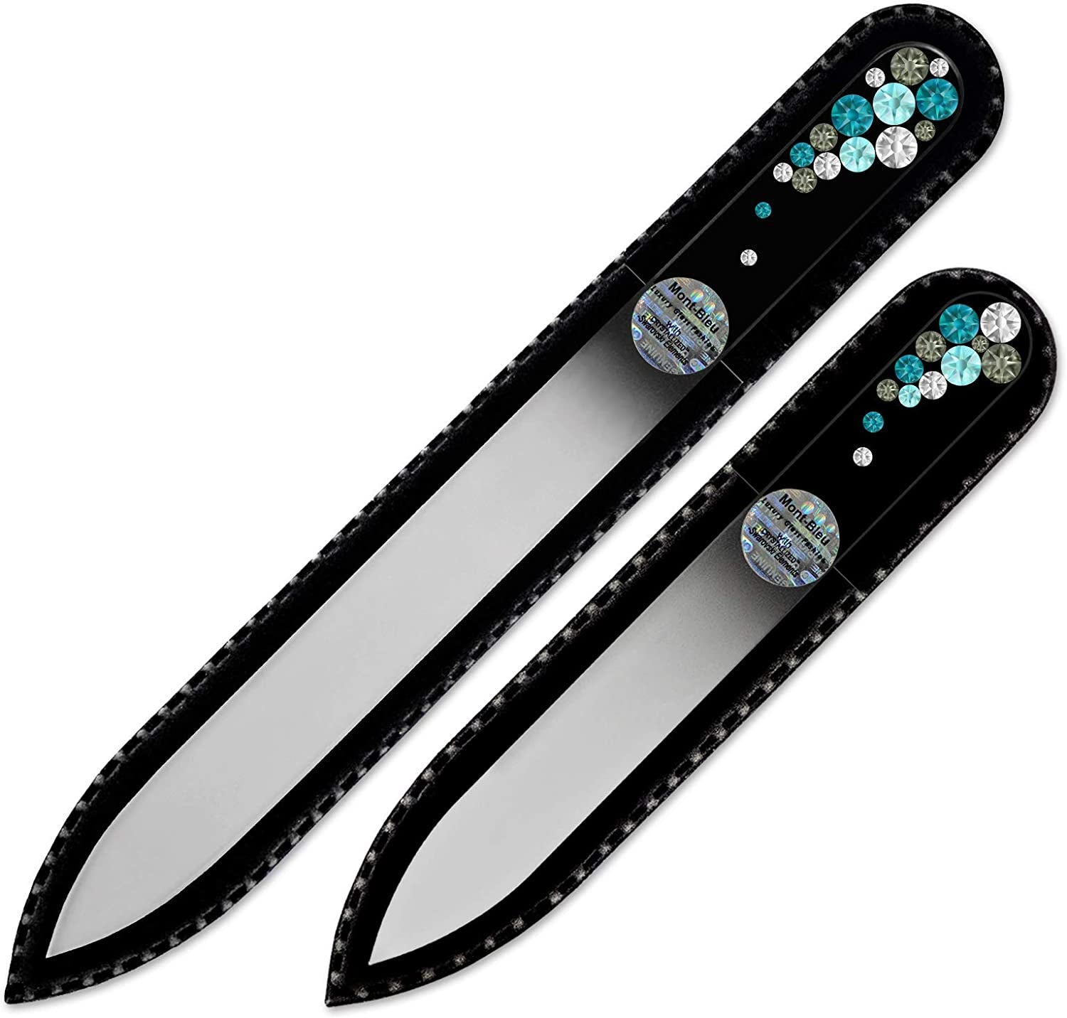 Best Gifts for Women - Mont Bleu Set of 2 Glass Nail Files Hand Decorated with Crystals - Handmade Gifts - Nail Filer Kit - Excellent Nail Filing Tools - Washable Nail Files Health & Beauty > Personal Care > Cosmetics > Cosmetic Tools > Nail Tools Mont Bleu Turquise  