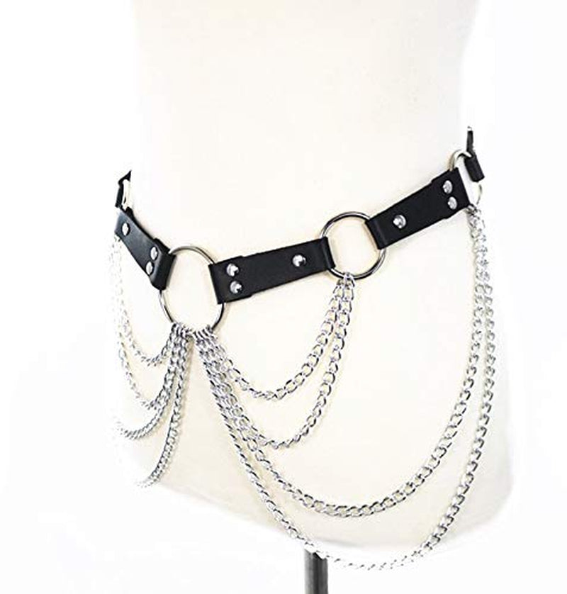 Asooll Punk Leather Waist Harness Chain Gothic Black Body Chain Belly Belt Chain Fashion Party Nightclub Body Accessories Jewelry for Women and Girls (Black1) Apparel & Accessories > Jewelry > Body Jewelry Asooll   