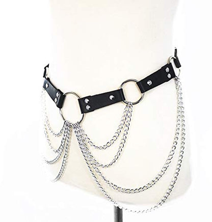 Asooll Punk Leather Waist Harness Chain Gothic Black Body Chain Belly Belt Chain Fashion Party Nightclub Body Accessories Jewelry for Women and Girls (Black1) Apparel & Accessories > Jewelry > Body Jewelry Asooll   