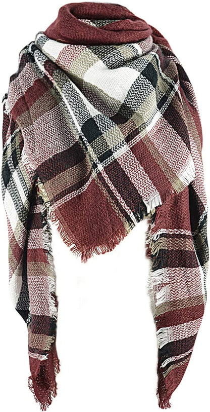 Century Star Women'S Stylish Warm Tassels Soft Plaid Tartan Scarf Winter Large Blanket Wrap Shawl Apparel & Accessories > Clothing Accessories > Scarves & Shawls Century Star Wine Red One Size 