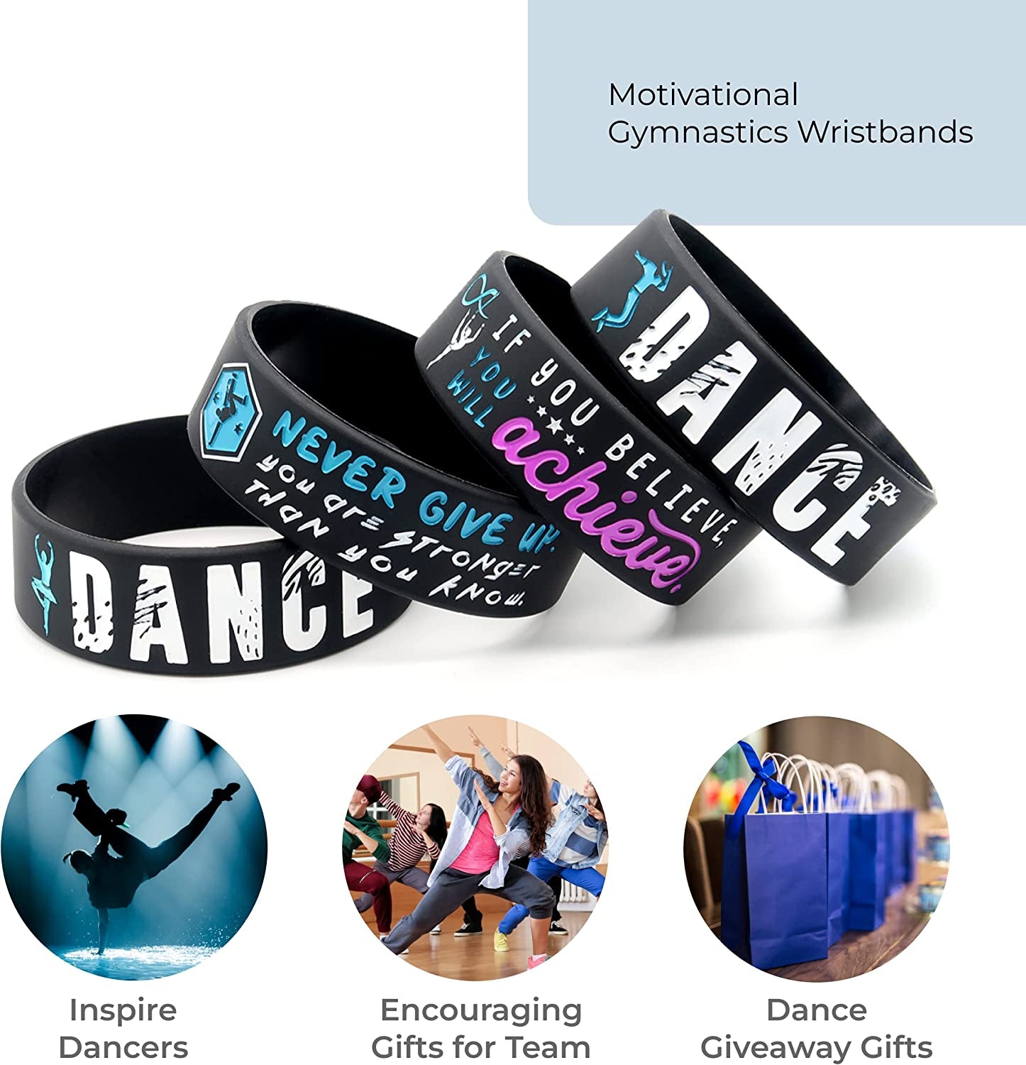Inkstone Dance Bracelets | (12-Pack) Sports Motivational Quotes "If You Believe You Will Achieve" | Durable | Encouraging Gifts for Team, Friends, Colleagues, and Employee Apparel & Accessories > Jewelry > Bracelets Inkstone   