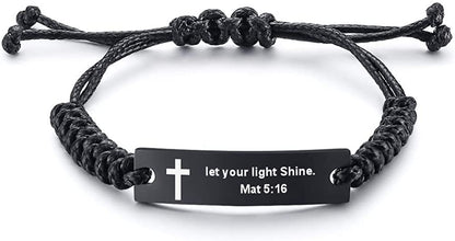 Personalized Unisex Religious Bible Verse Scripture Quotes Bracelet Faith Christian Adjustable Cord Stainless Steel Encourage Inspirational ID Bracelets for Men Women, Christmas Gift Customized Apparel & Accessories > Jewelry > Bracelets Mealguet let your light Shine. Mat 5:16  