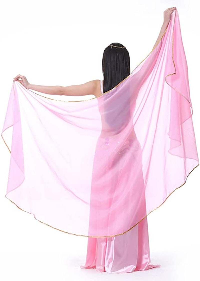 Lightweight Semicircle Chiffon Hand Scarf Belly Dance Costume Outfit Hip Scarf Sequin Trim Shawls Veils Apparel & Accessories > Clothing Accessories > Scarves & Shawls SHOWYOU Pink  