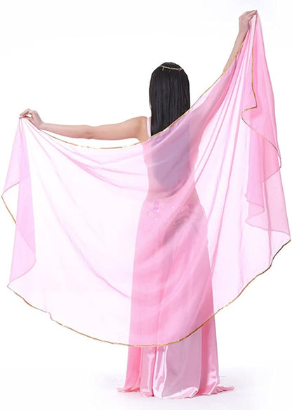 Lightweight Semicircle Chiffon Hand Scarf Belly Dance Costume Outfit Hip Scarf Sequin Trim Shawls Veils Apparel & Accessories > Clothing Accessories > Scarves & Shawls SHOWYOU Pink  