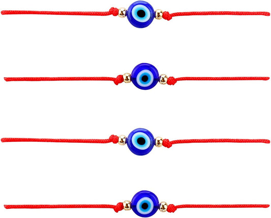 Hand Made 12Pcs Evil Eye Bracelets Pack Bulk Set Women Men Evil Eye Anklet Jewelry Protection Braclet Black Red String Boys&Girls Apparel & Accessories > Jewelry > Anklets SUMMER LOVE 4Pcs Red  