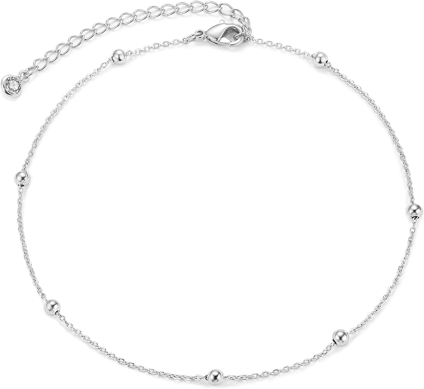 Mevecco Gold Evil Eye Charm Anklet,14K Gold Plated Boho Beach Dainty Cute Tiny Lucky Star Foot Chain Ankle Bracelet Silver Beaded Chain Anklet for Women Apparel & Accessories > Jewelry > Anklets MEVECCO Silver Ball  