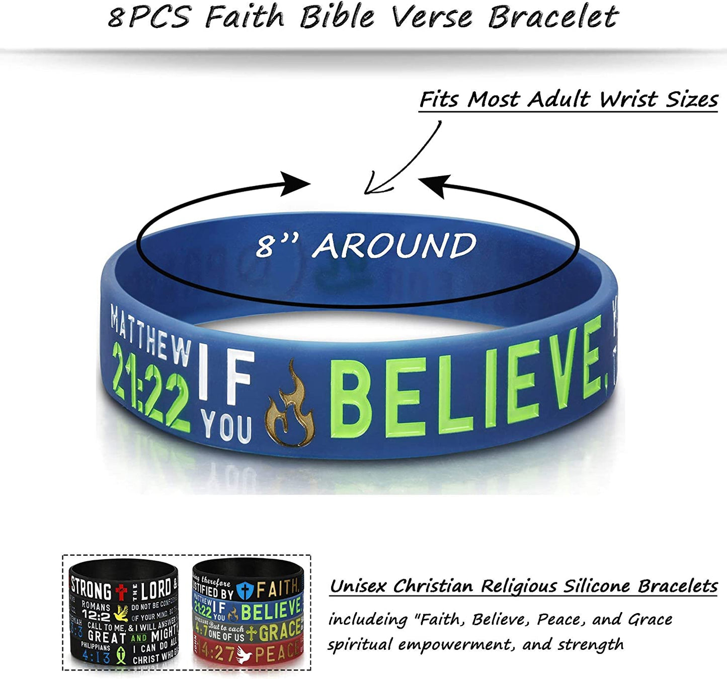 FINREZIO 8-16PCS Religious Silicone Bracelet with Bible Verses Christian Wristbands Grace Power Hope Faith Strength Inspirational Bracelets Set for Religious Gifts Apparel & Accessories > Jewelry > Bracelets FINREZIO   