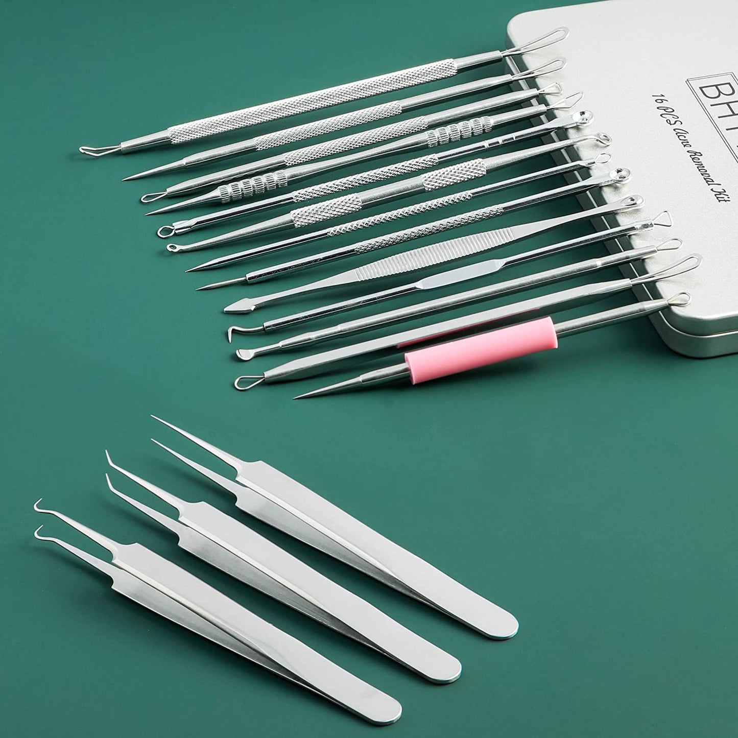 Blackhead Remover Tools, 2022 Latest 16 PCS Pimple Popper Tool Kit, Acne Blackhead Tools for Blemish, 410 Premium Professional Stainless Acne Pimple Extractor Tool with Metal Box Health & Beauty > Personal Care > Cosmetics > Cosmetic Tools > Skin Care Tools BHYTAKI   