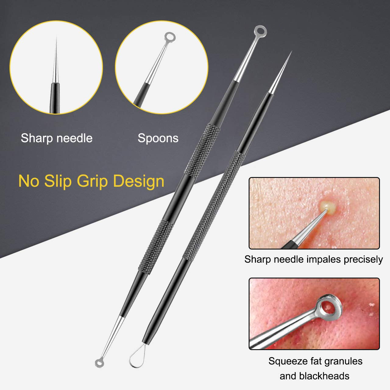 Pimple Popper Tool Kit - Boxoyx 10 Pcs Blackhead Remover Comedone Extractor Kit with Metal Case for Quick and Easy Removal of Pimples, Blackheads, Zit Removing, Forehead,Facial and Nose（Black) Health & Beauty > Personal Care > Cosmetics > Cosmetic Tools > Skin Care Tools Boxoyx   