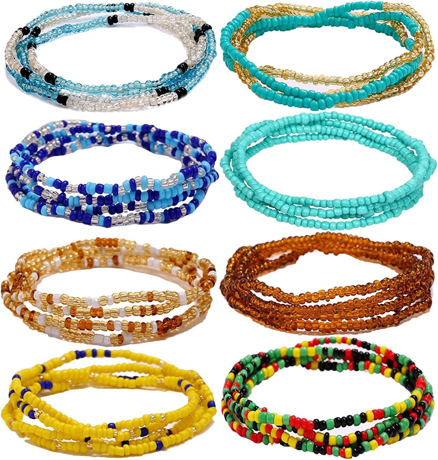 Taouzi 8-12Pcs Waist Beads for Women Weight Loss Colorful Beaded Body Chain Handmade Boho Waist Chains Belly Bead Body Chain Jewelry for Women Apparel & Accessories > Jewelry > Body Jewelry Taouzi Style4 8Pcs 31.5Inch  