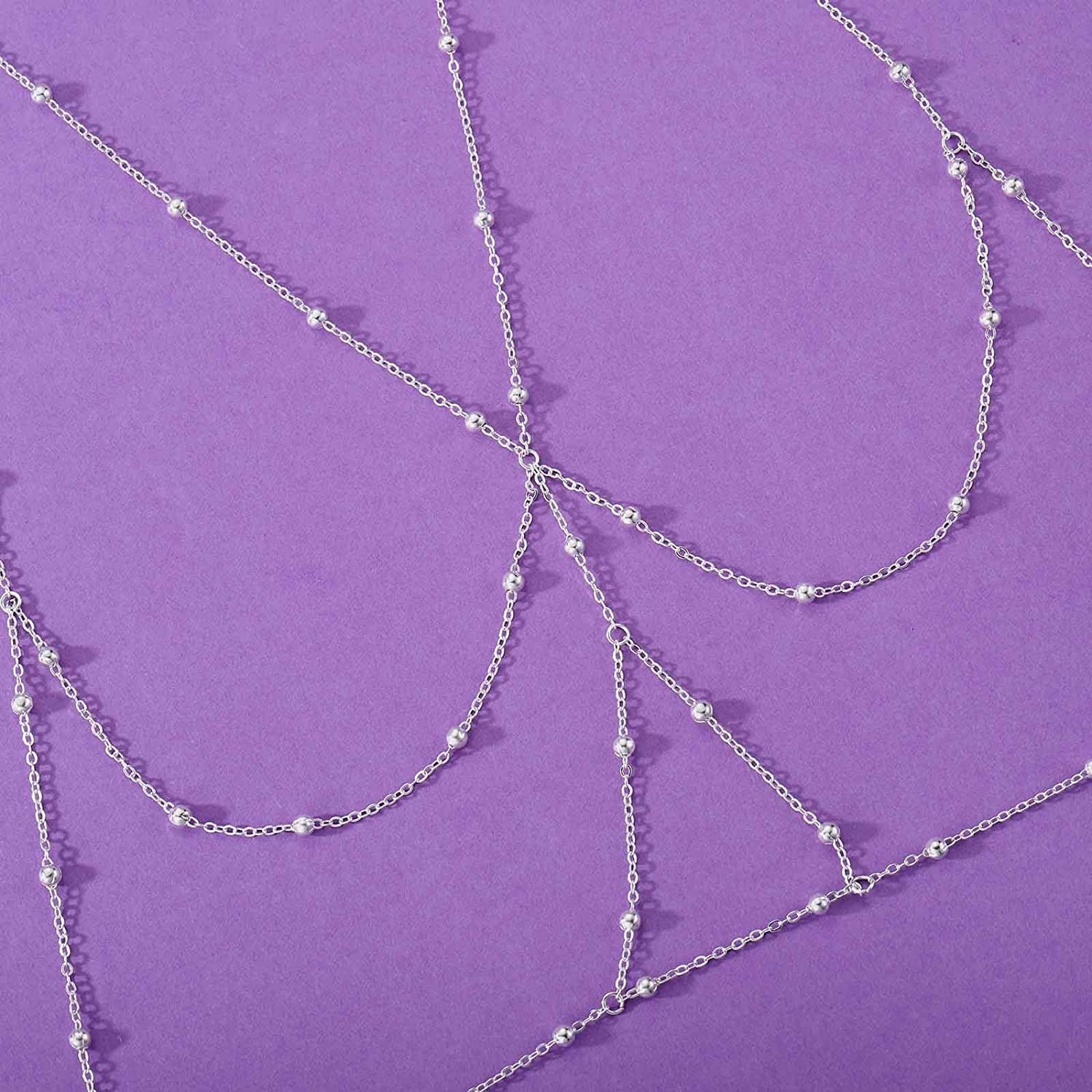 Kakaco Beaded Layered Chest Chain Beach Bikini Body Chains Silver Vest Harness Body Jewelry for Women and Girls Apparel & Accessories > Jewelry > Body Jewelry Kakaco   