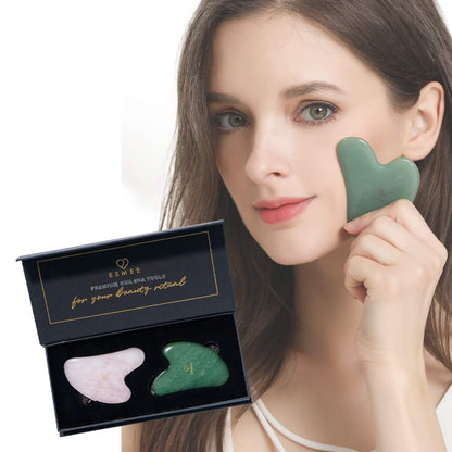 Gua Sha Facial Tool Set by Esmee 2 in 1 Premium Massage Therapy Tools Jade and Rose Quartz Guasha Face Massage Tool Anti-Aging Beauty Therapy for Skin Rejuvenation Face Scraping Tools (Heart Shape) Health & Beauty > Personal Care > Cosmetics > Cosmetic Tools > Skin Care Tools Esmee Beauty and Lifestyle   