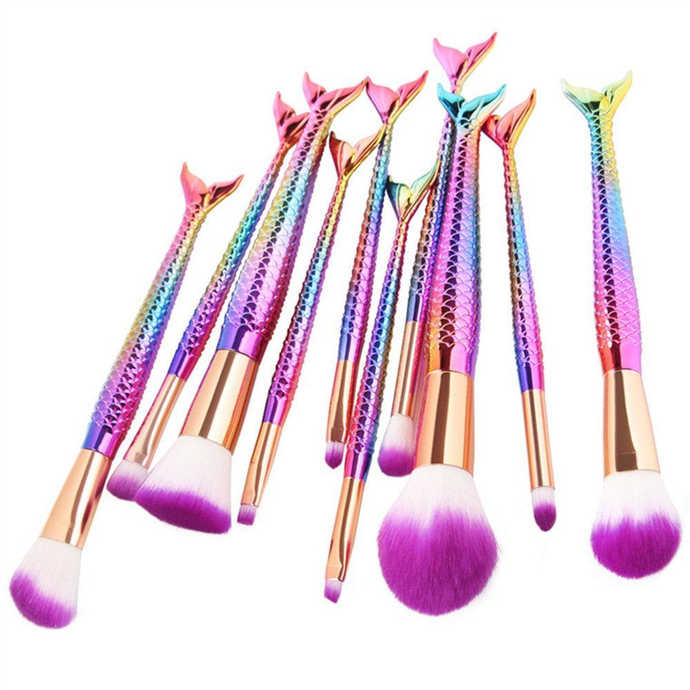 Mermaid Makeup Brush Set, Coshine 10Pcs/Set Colorful Rainbow Unique Mermaid Makeup Brush Set Cosmetic Tools Kits Health & Beauty > Personal Care > Cosmetics > Cosmetic Tools > Makeup Tools COSHINE   