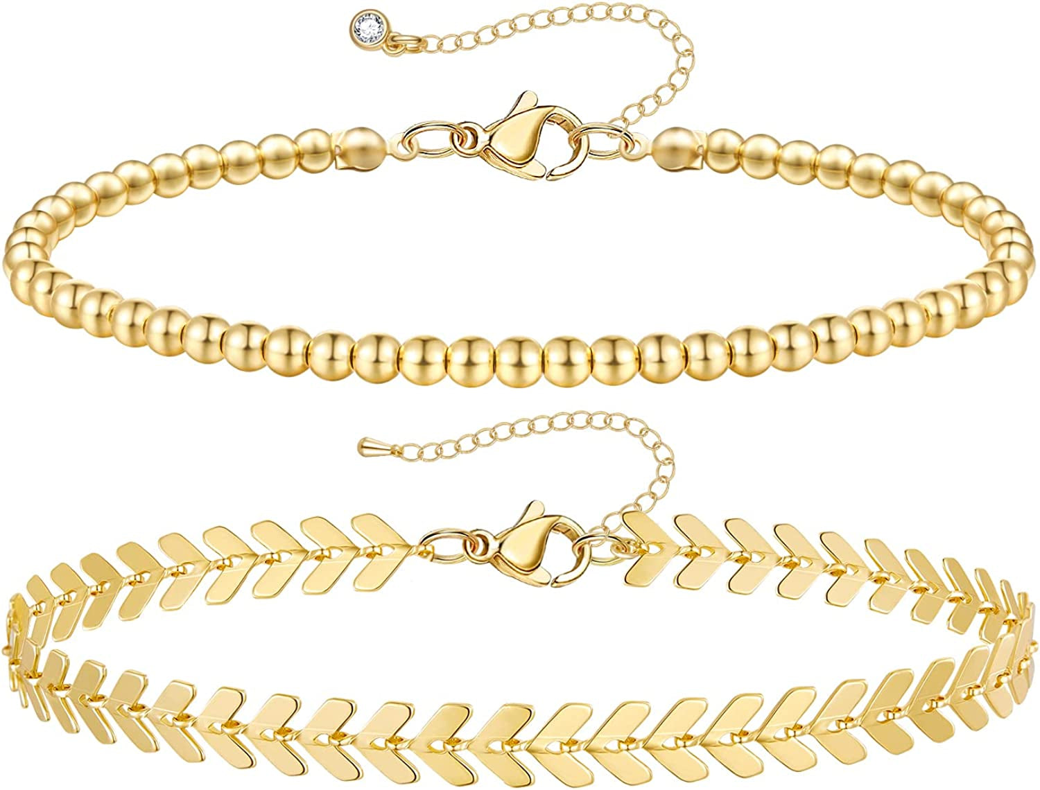 Kissyan Gold Layered Ankle Bracelets for Women, Dainty 14K Gold Plated Layering Anklets Set Adjustable Fashion Cuban Link Snake Tennis Chain Ankles Summer Beach Foot Jewelry Gifts for Women Girls Apparel & Accessories > Jewelry > Anklets KissYan F-Gold  